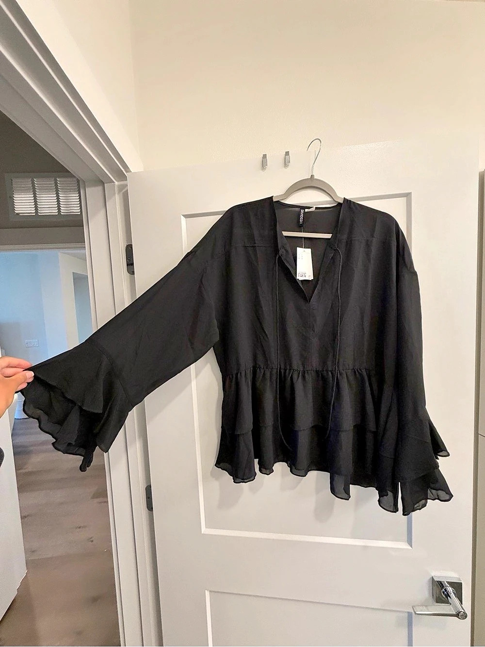 H&M Black Ruffle Blouse Size Medium NWT
